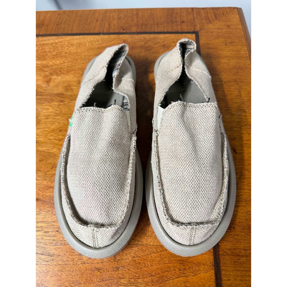 New Sanuk Womens 9 Tan Loafers Sidewalk Surfer Slip On Casual Textile SWF1160